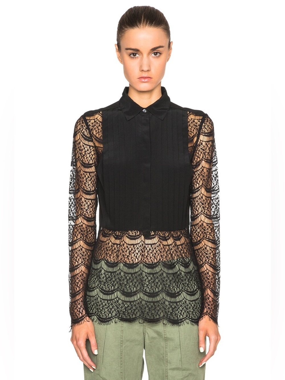 Marissa Webb Silk Black Lace & Pleated Front Blouse Size XS